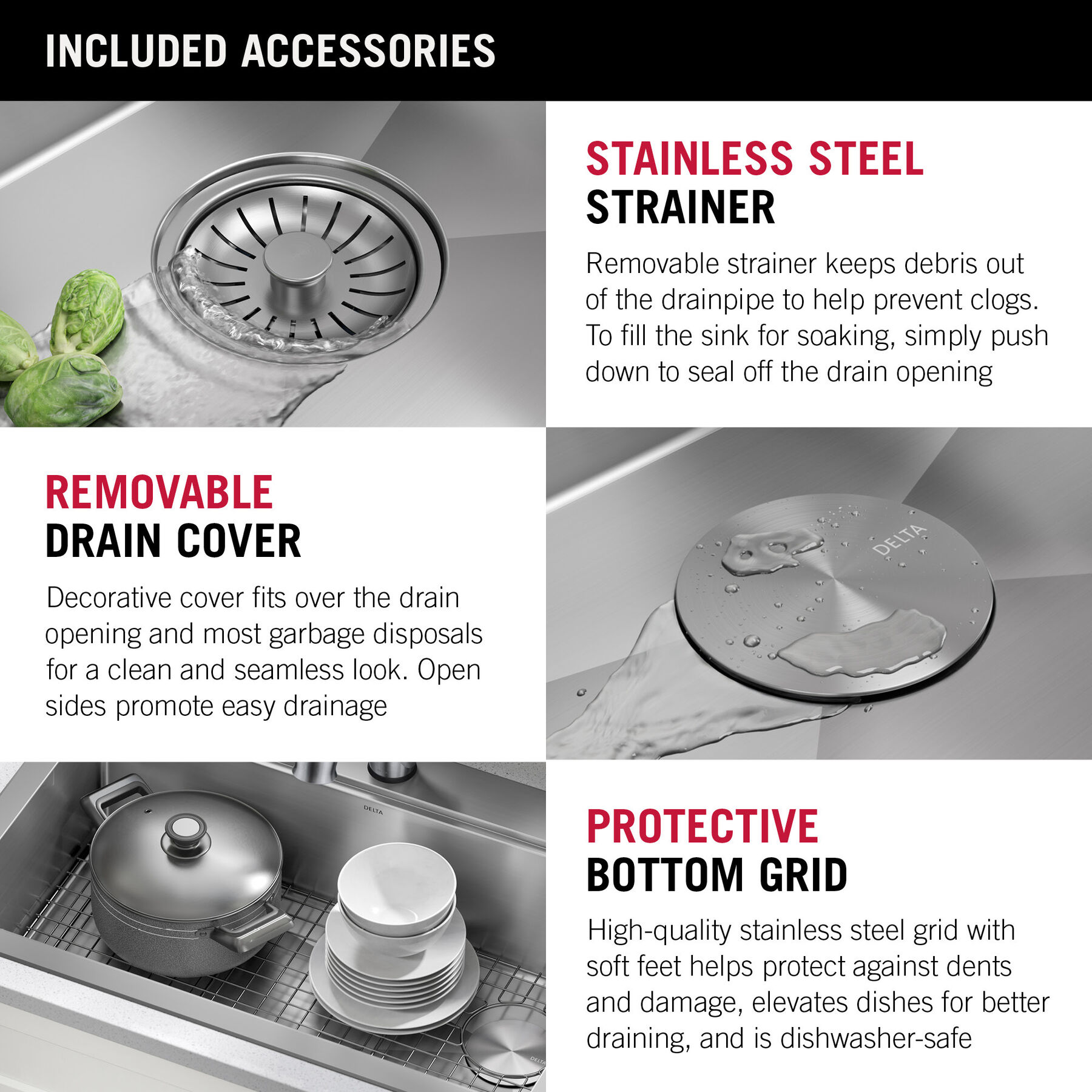 Lavabo de cocina tipo estación de trabajo con un receptáculo de acero inoxidable de 30" de montaje superior encastrado, con reborde WorkFlow™ y accesorios, imagen 3